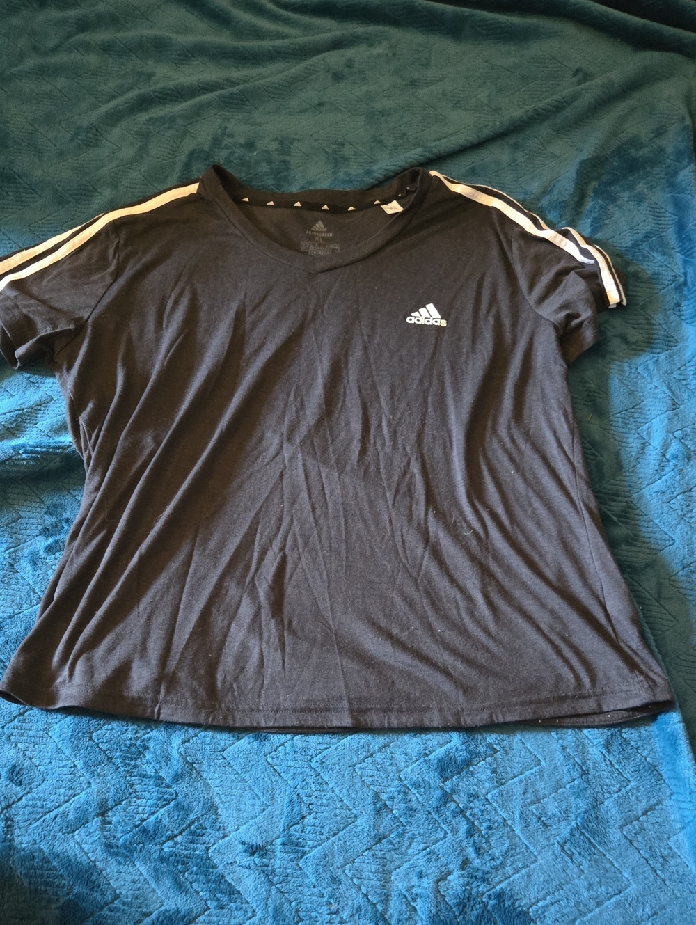 adidas Black Short Sleeve Tee with White Shoulder Stripes